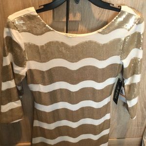 Gold sequin white dress small